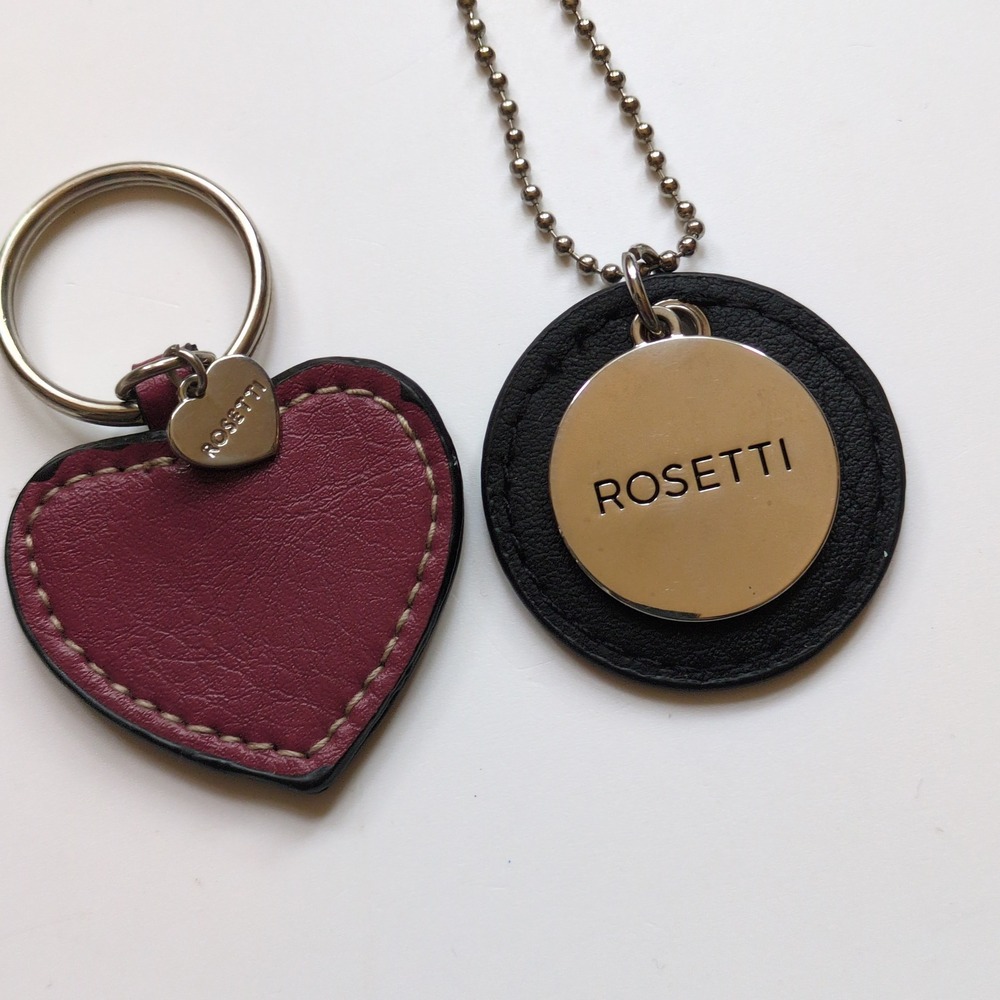 Rosetti Red Heart Keychain & Purse Hang Tag Charm Logo Set Metal Fob
